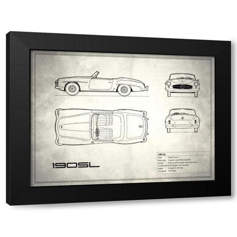 Mercedes 190-SL White Black Modern Wood Framed Art Print with Double Matting by Rogan, Mark