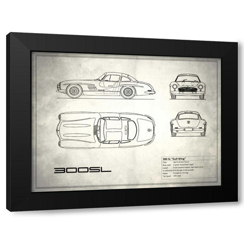 Mercedes 300SL Gullwing White Black Modern Wood Framed Art Print with Double Matting by Rogan, Mark