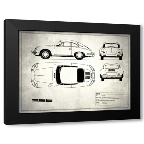 Porsche 356C White Black Modern Wood Framed Art Print with Double Matting by Rogan, Mark