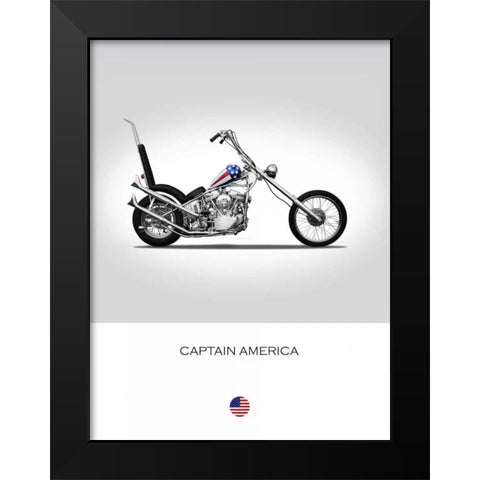 Harley Davidson Captain Americ Black Modern Wood Framed Art Print by Rogan, Mark