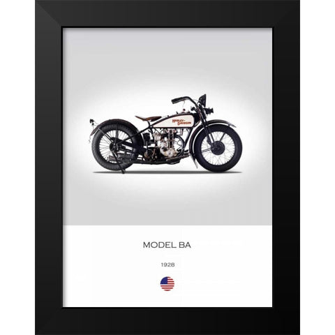 Harley Davidson Model BA 1928 Black Modern Wood Framed Art Print by Rogan, Mark