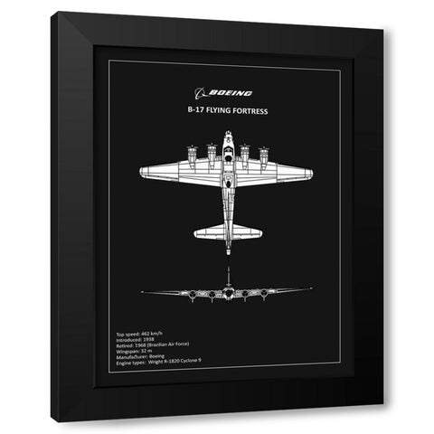 BP B17 FlyingFortress Black  Black Modern Wood Framed Art Print with Double Matting by Rogan, Mark