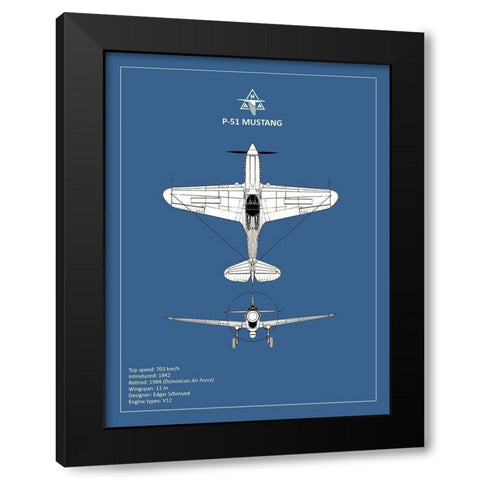 BP P-51 Mustang  Black Modern Wood Framed Art Print with Double Matting by Rogan, Mark
