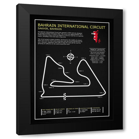Bahrain Intl. Circuit BL Black Modern Wood Framed Art Print with Double Matting by Rogan, Mark