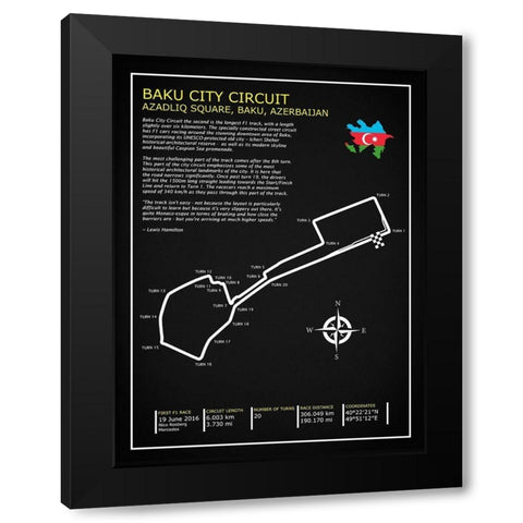 Baku City Circuit BL Black Modern Wood Framed Art Print by Rogan, Mark
