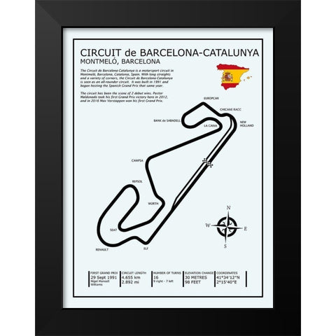 Barcelona-Catalunya Circuit Black Modern Wood Framed Art Print by Rogan, Mark