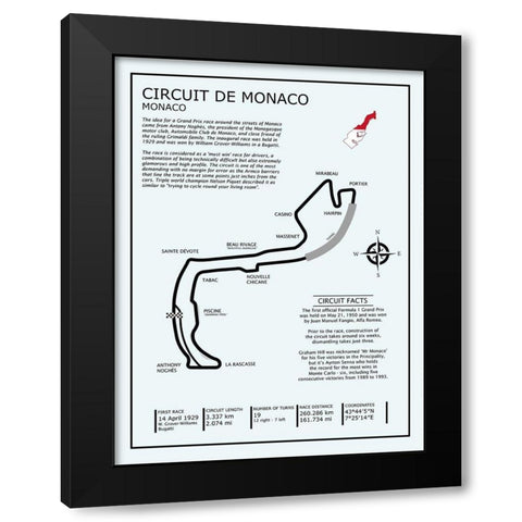 Monaco Circuit Black Modern Wood Framed Art Print by Rogan, Mark