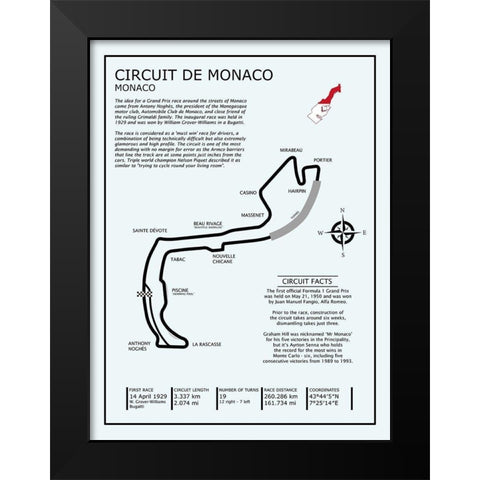 Monaco Circuit Black Modern Wood Framed Art Print by Rogan, Mark