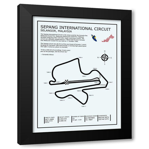 SIlverstone Circuit Black Modern Wood Framed Art Print by Rogan, Mark