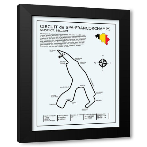 Spa-francorchamps Circuit Black Modern Wood Framed Art Print with Double Matting by Rogan, Mark