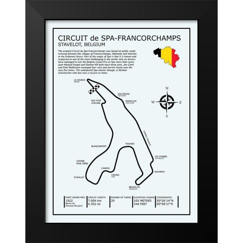 Spa-francorchamps Circuit Black Modern Wood Framed Art Print by Rogan, Mark