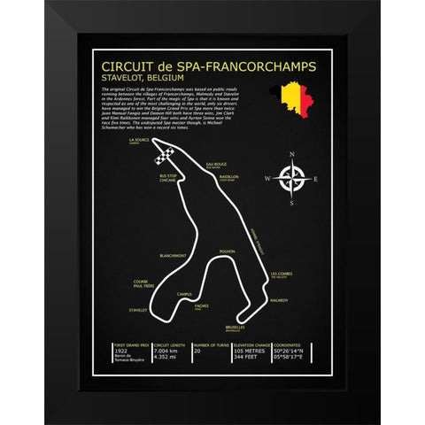 Spa-francorchamps Circuit BL Black Modern Wood Framed Art Print by Rogan, Mark