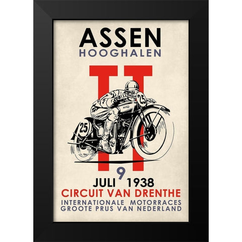 Assen TT Motorcycle Races 1938 Black Modern Wood Framed Art Print by Rogan, Mark