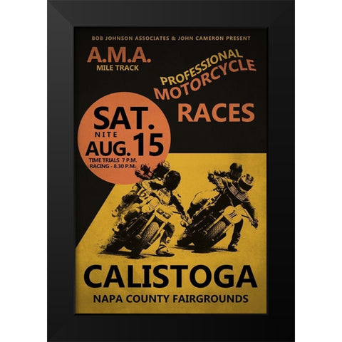 Calistoga Motorcycle Races Black Modern Wood Framed Art Print by Rogan, Mark