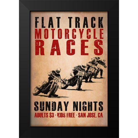 Flat Track Racers Black Modern Wood Framed Art Print by Rogan, Mark