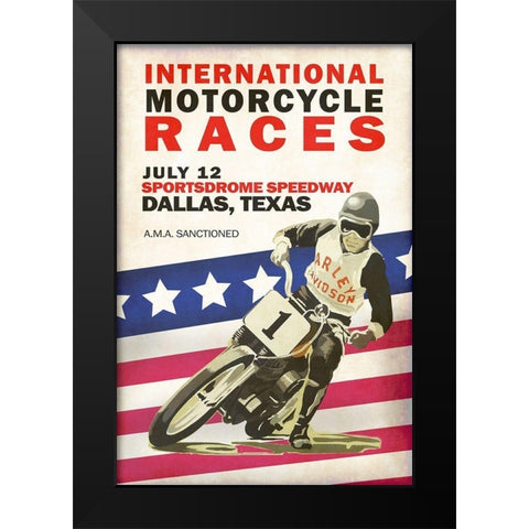 Intl. Motorcycle Races Dallas Black Modern Wood Framed Art Print by Rogan, Mark