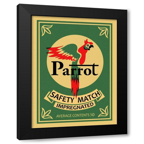 Parrot Safety Matches Black Modern Wood Framed Art Print with Double Matting by Rogan, Mark