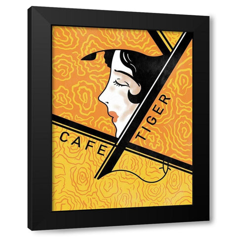 Cafe Tiger Black Modern Wood Framed Art Print with Double Matting by Rogan, Mark