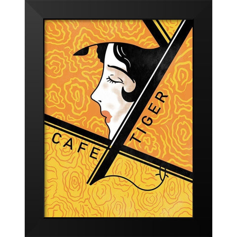 Cafe Tiger Black Modern Wood Framed Art Print by Rogan, Mark