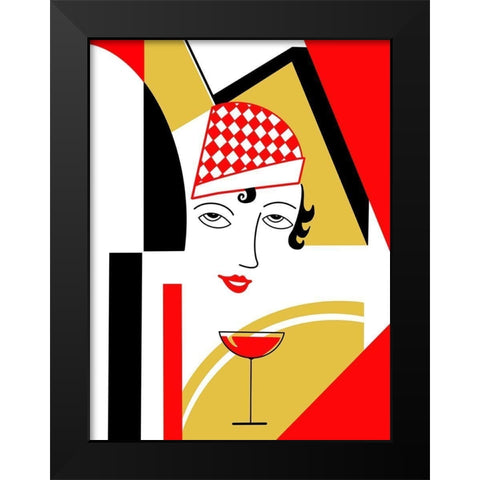Girl And Drink Black Modern Wood Framed Art Print by Rogan, Mark