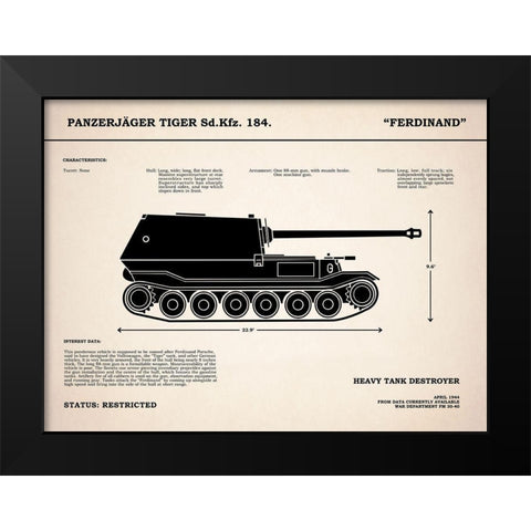 Ferdinand Tank Destroyer Black Modern Wood Framed Art Print by Rogan, Mark