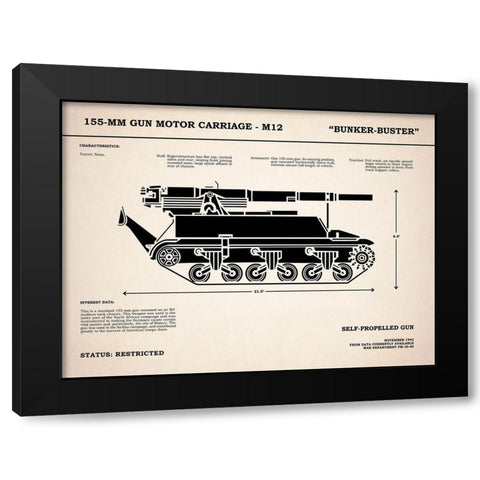 M12 Gun Carriage 155mm Black Modern Wood Framed Art Print by Rogan, Mark