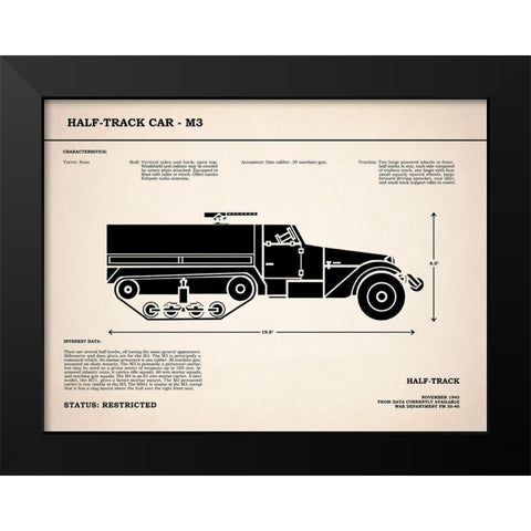 M3 Half Track Car Black Modern Wood Framed Art Print by Rogan, Mark
