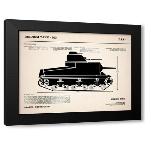 M3 Lee Tank Black Modern Wood Framed Art Print by Rogan, Mark