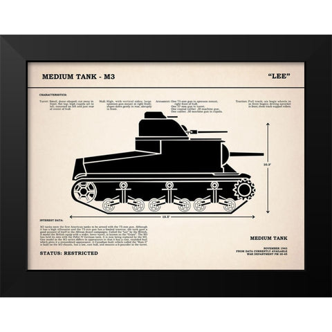 M3 Lee Tank Black Modern Wood Framed Art Print by Rogan, Mark