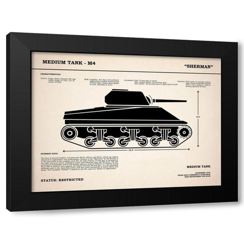 M4 Sherman Tank Black Modern Wood Framed Art Print with Double Matting by Rogan, Mark