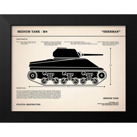 M4 Sherman Tank Black Modern Wood Framed Art Print by Rogan, Mark