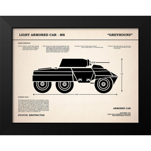 M8 Armored Car Greyhound Black Modern Wood Framed Art Print by Rogan, Mark