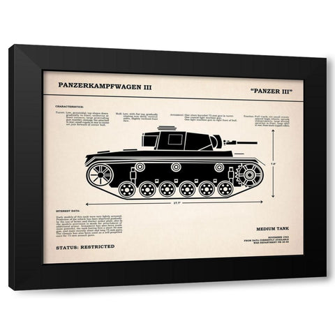 Panzer III Tank Black Modern Wood Framed Art Print by Rogan, Mark