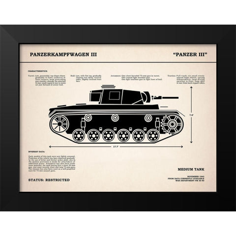 Panzer III Tank Black Modern Wood Framed Art Print by Rogan, Mark