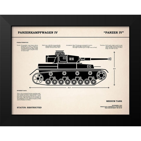 Panzer IV Tank Black Modern Wood Framed Art Print by Rogan, Mark