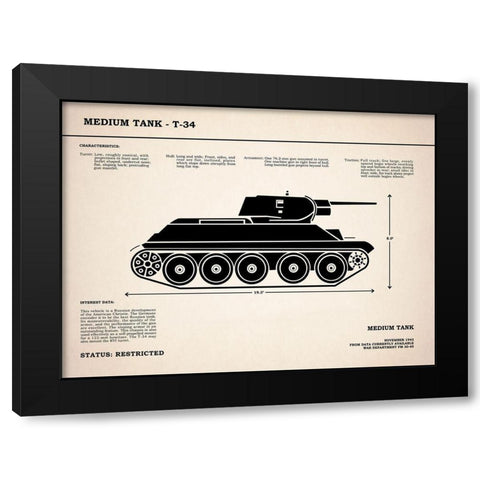 T34 Medium Tank Black Modern Wood Framed Art Print with Double Matting by Rogan, Mark