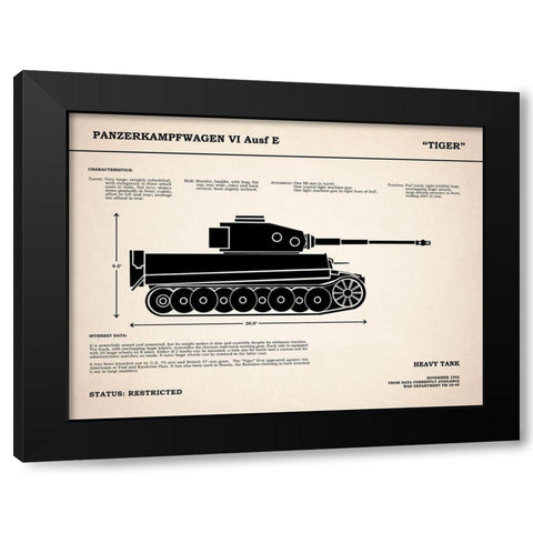 Tiger Tank Black Modern Wood Framed Art Print by Rogan, Mark