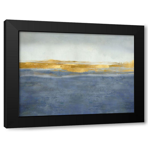 Linear Gold on Blue Black Modern Wood Framed Art Print with Double Matting by Messina, Jake