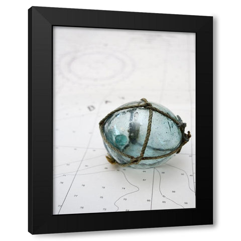 Glass fishing float on chart Black Modern Wood Framed Art Print with Double Matting by Plank, Savanah