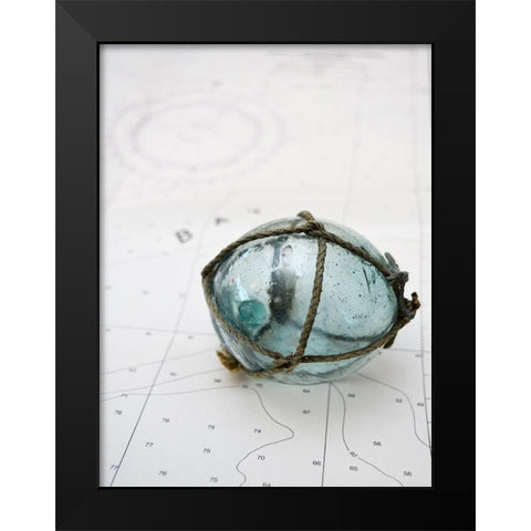Glass fishing float on chart Black Modern Wood Framed Art Print by Plank, Savanah