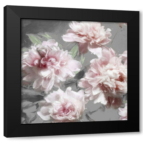 Peonies on Gray I Black Modern Wood Framed Art Print by Sullivan, Shawna