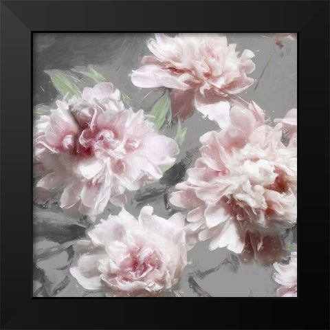 Peonies on Gray I Black Modern Wood Framed Art Print by Sullivan, Shawna