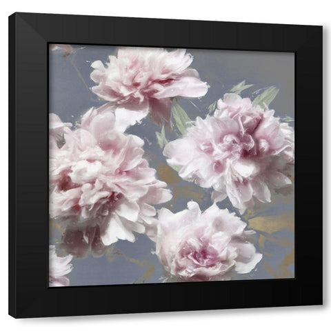 Peonies on Gray and Gold I Black Modern Wood Framed Art Print by Sullivan, Shawna