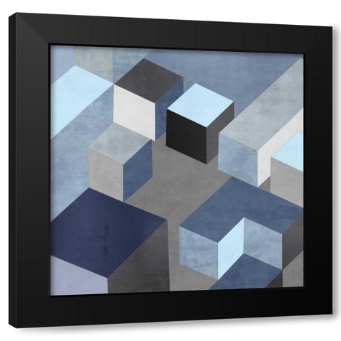 Cubic in Blue I Black Modern Wood Framed Art Print by Simmions, Todd
