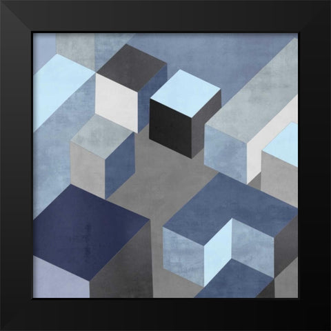 Cubic in Blue I Black Modern Wood Framed Art Print by Simmions, Todd
