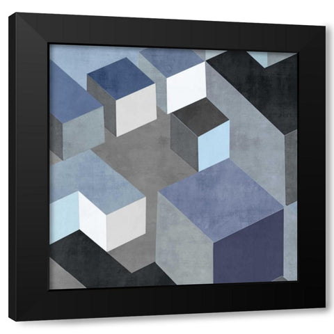 Cubic in Blue II Black Modern Wood Framed Art Print with Double Matting by Simmions, Todd