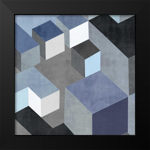 Cubic in Blue II Black Modern Wood Framed Art Print by Simmions, Todd