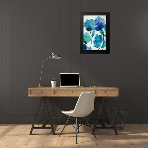 Aqua Blossom Triptych III Black Modern Wood Framed Art Print by Austin, Vanessa