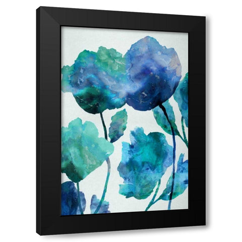 Aqua Blossom Triptych III Black Modern Wood Framed Art Print by Austin, Vanessa