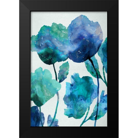 Aqua Blossom Triptych III Black Modern Wood Framed Art Print by Austin, Vanessa
